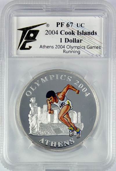 【雨安】【直播拍卖】【世界币章119期-评级币】2025-12-06 周六 19:30 保真 - [评级现代] Cook Island 库克群岛 1元 2004年 奥运会 跑步 TQG-PF67UC