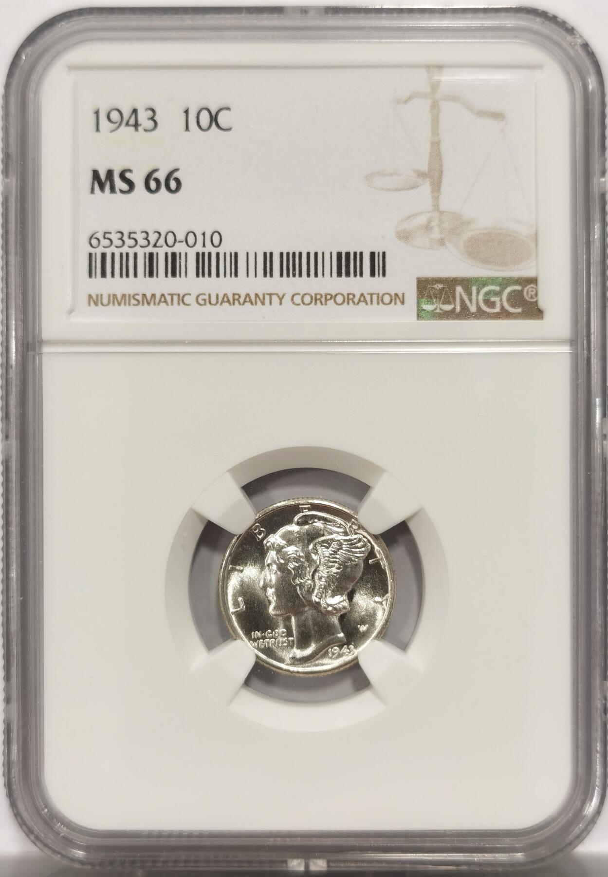 博洋堂世界钱币拍卖第150期（全场包邮） NGC MS66 美国1943年墨丘利（小飞侠）银币 大名鼎鼎的品种不过多赘述，深打曝光接近全束棒，拿得出手的质量，墨丘利是商业和速度之神，购之或可利路宏通。