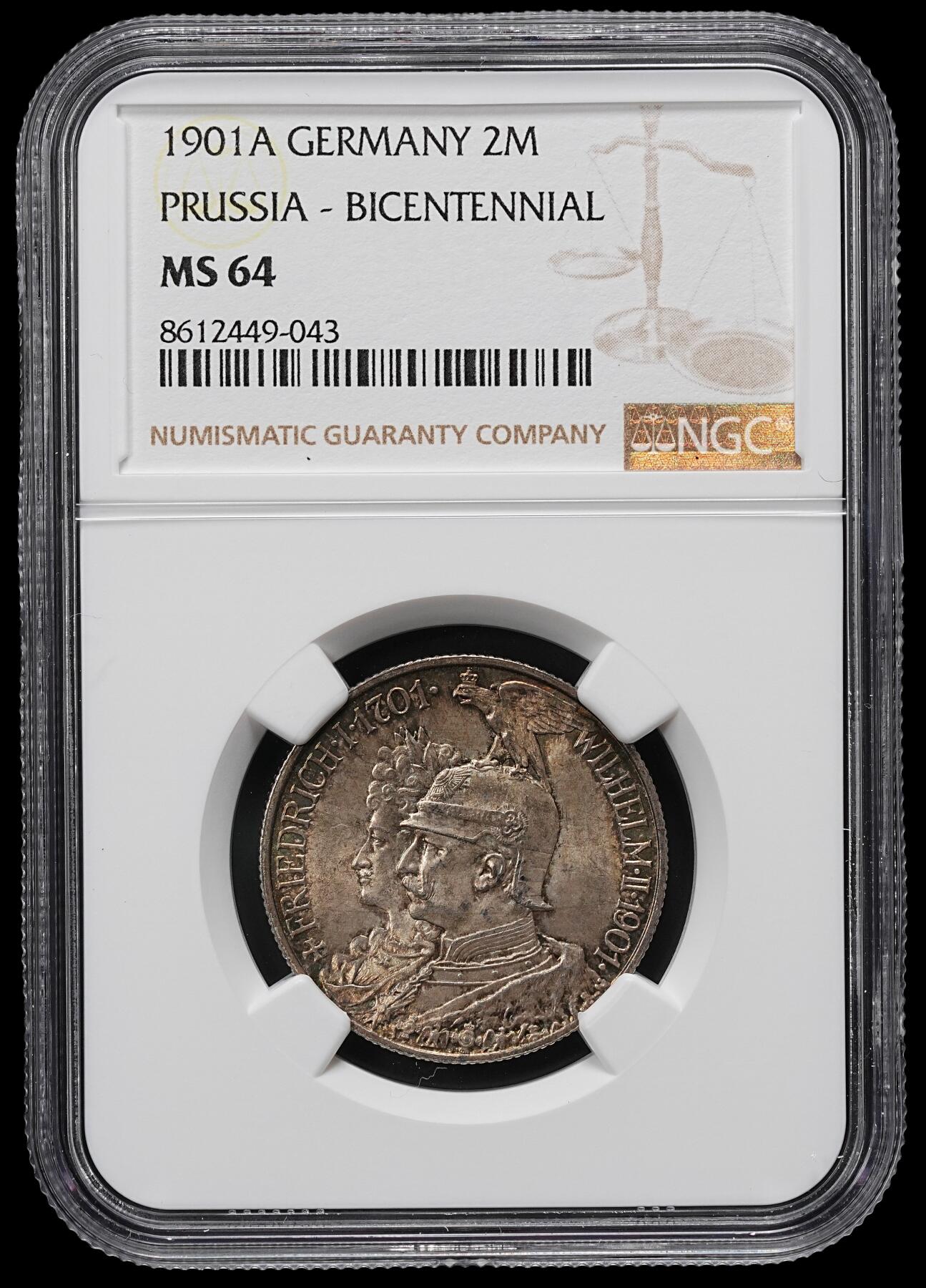 修遠堂世界钱币第九十六期 NGC MS64 1901年普鲁士建国200周年2马克银币