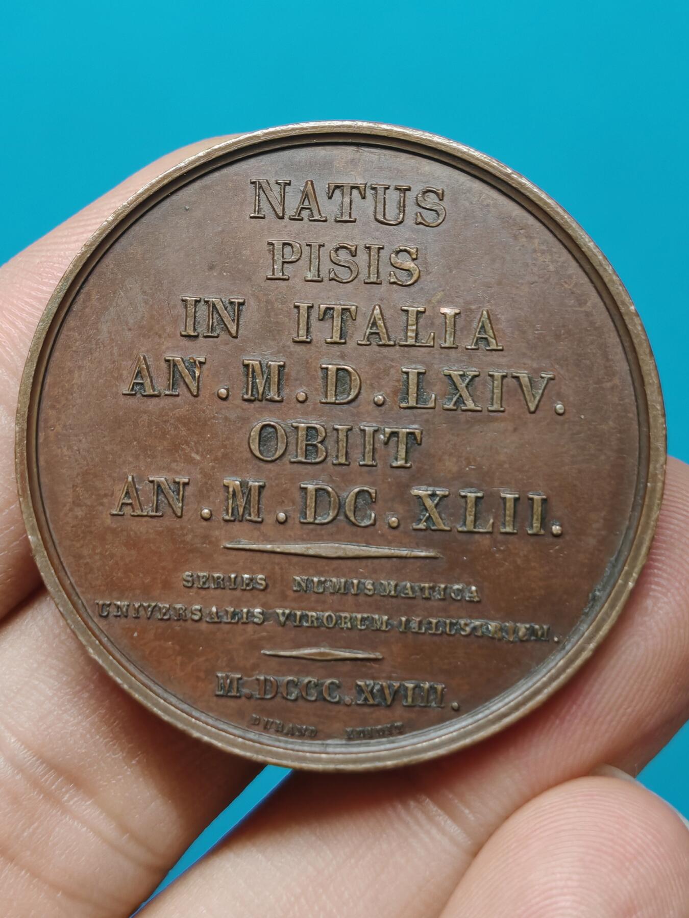 1818年法国发行现代科学之父伽利略·伽利莱纪念章 距今200多年，品相完整 值得收藏