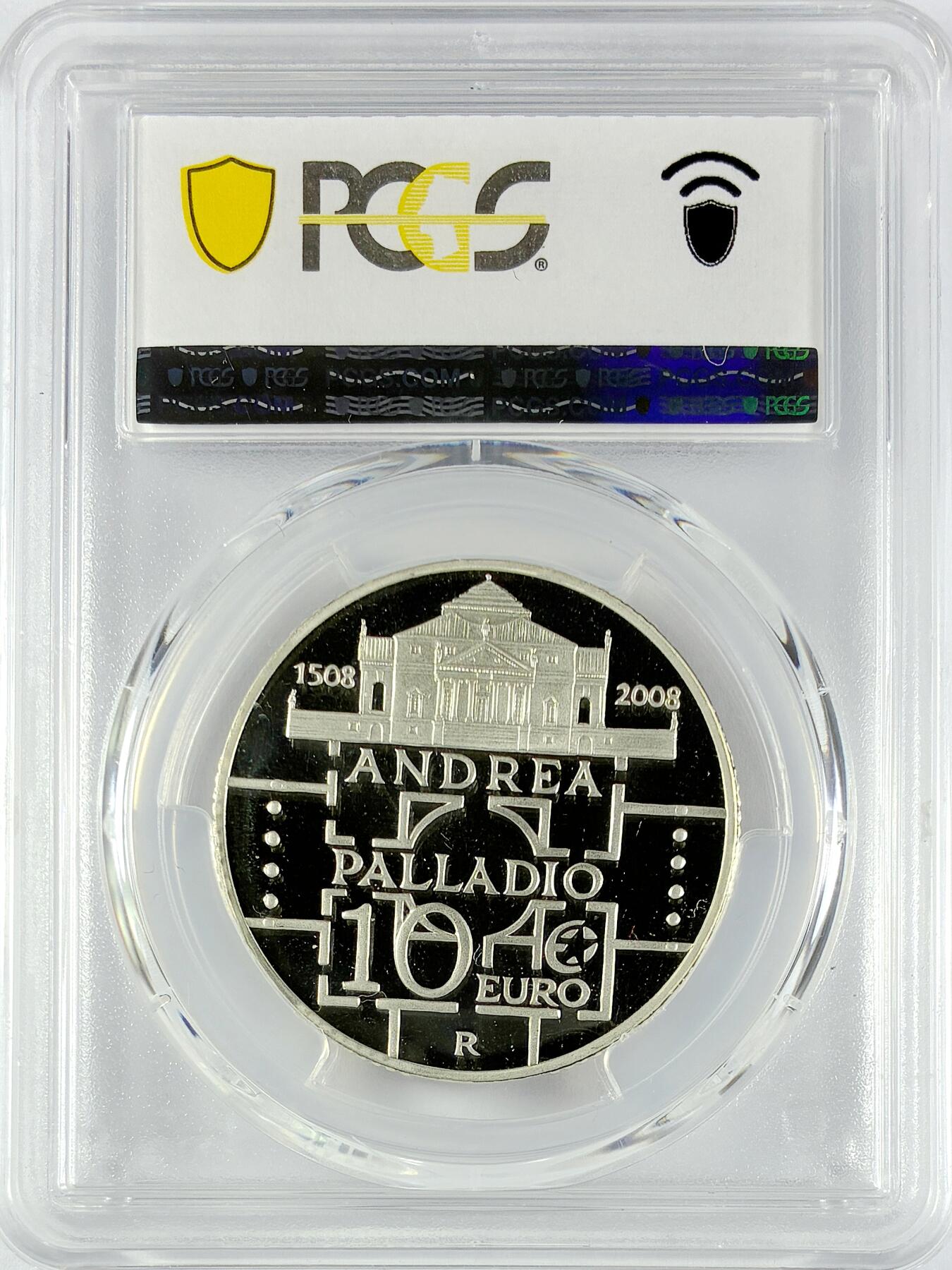 【雨安】【直播拍卖】【世界币章119期-评级币】2025-12-06 周六 19:30 保真 [评级欧元] Italy 欧元 意大利 10欧元 2008年 建筑师安德烈亚·帕拉第奥 PCGS-PR69DCAM