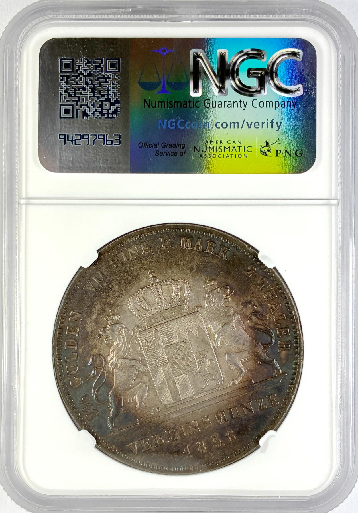 【雨安】【直播拍卖】【世界币章119期-评级币】2025-12-06 周六 19:30 保真 [评级德国] Germany 德国 德意志 2泰勒 Bavaria巴伐利亚 Thun.091 KM#0837 (1849-1856)马克西米利安二世 1856年  NGC-MS61 原味酱彩老包浆