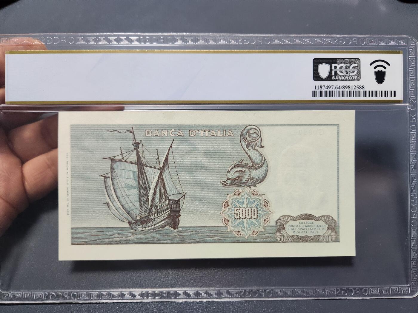 12月5号晚上8点 评级币专场外国纸币自动截拍第68场 意大利1964年50000里拉 PCGS64