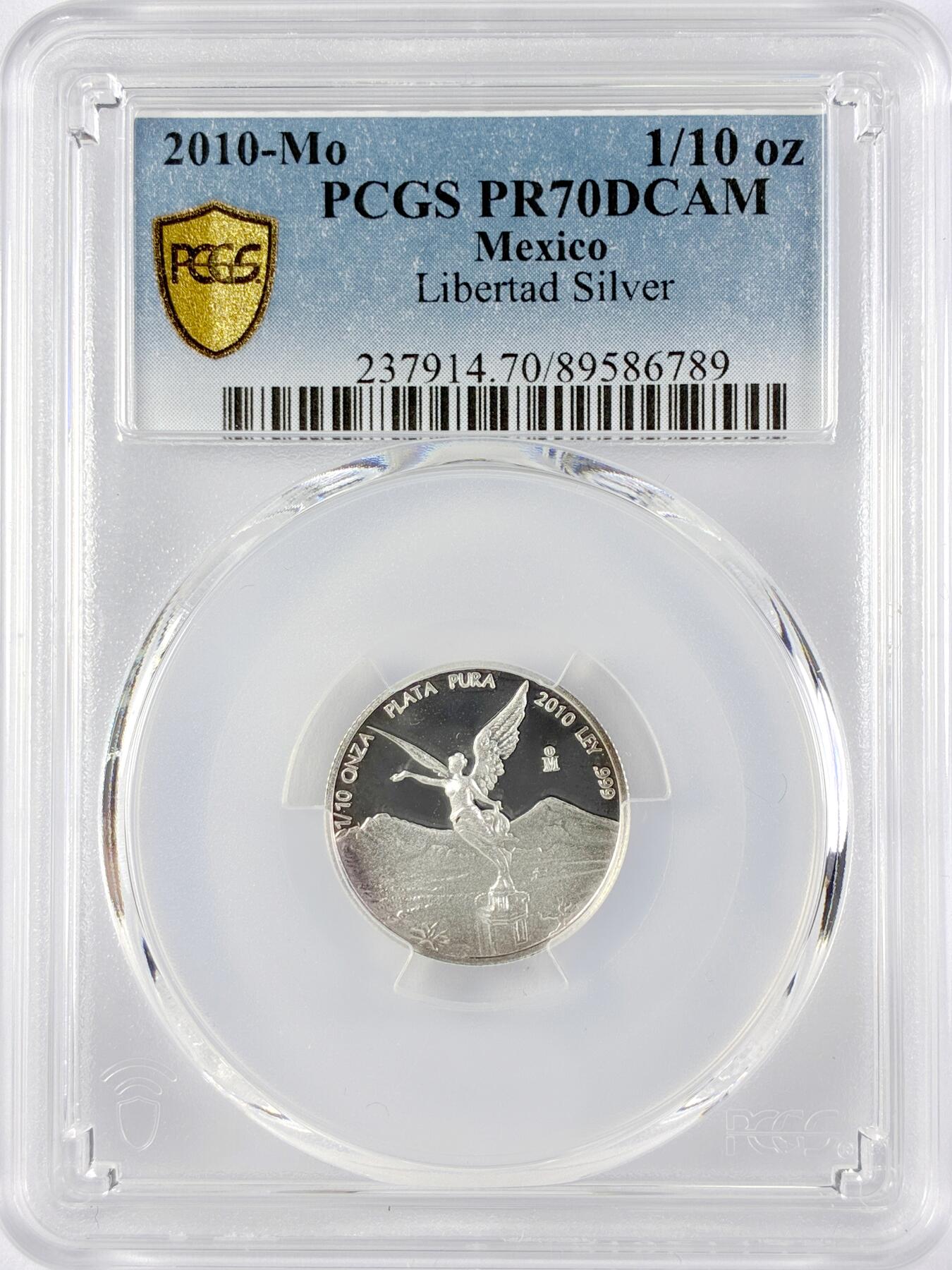 【雨安】【直播拍卖】【世界币章119期-评级币】2025-12-06 周六 19:30 保真 [评级现代] Mexico 墨西哥 投资银 自由女神 1/10盎司 2010年 PCGS-PR70DCAM