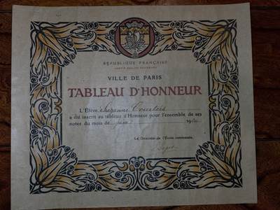 凯旋世界勋赏（第20期）（欢迎送拍）（对拍品有疑问请询问客服，不接受到手刀，出价默认拍品品相。请认真阅读拍卖规则！出价默认已认可！）（收到货请录制开箱视频，无视频概不处理问题。） - 1924年巴黎市公立学校的荣誉榜证明
