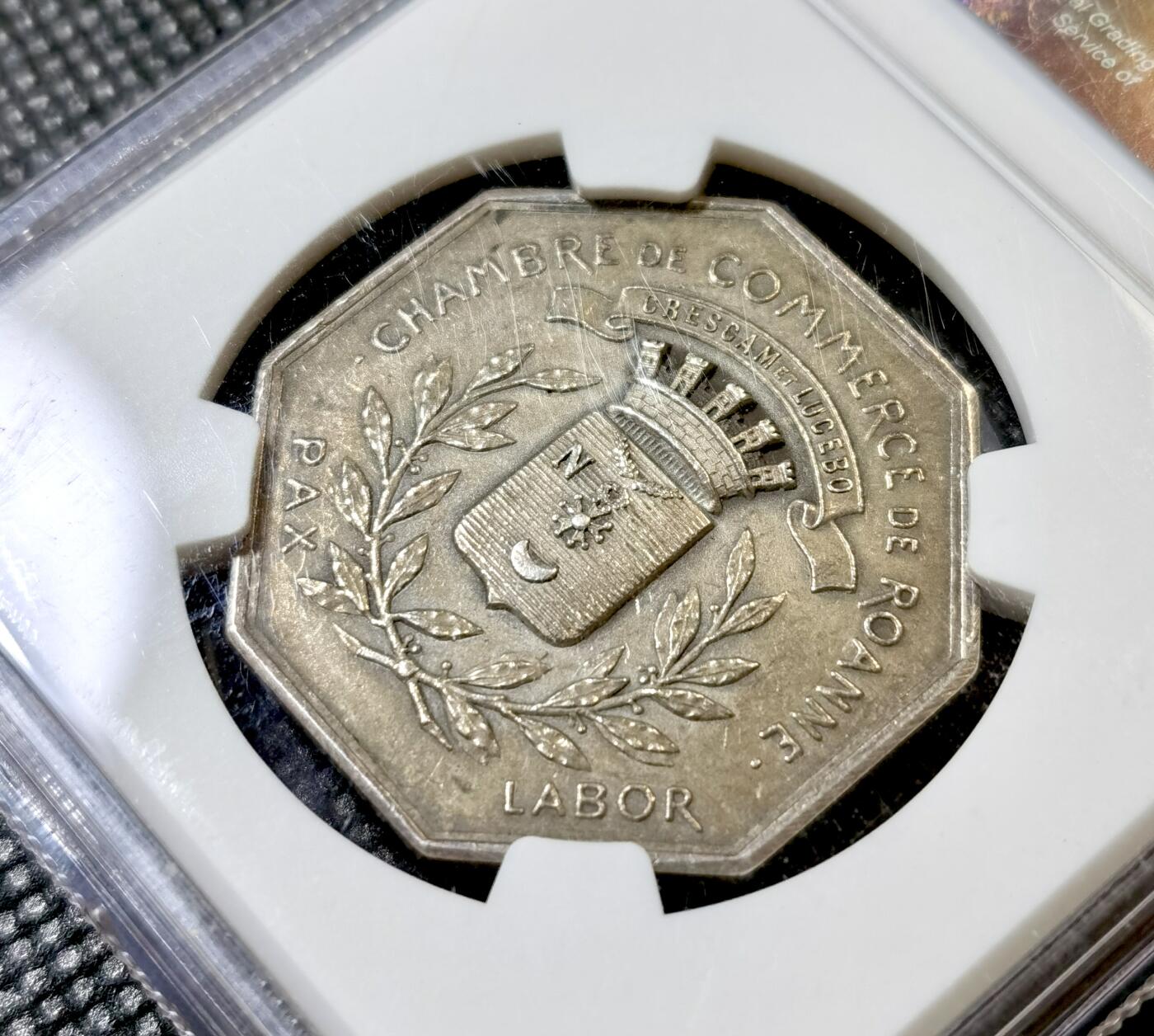 甄臻铺-世界币章拍卖（第42期）送拍享返佣金等优惠多多 NGC-MS61 1830 法国八角墨丘利信徒，罗讷商会八角银章代币