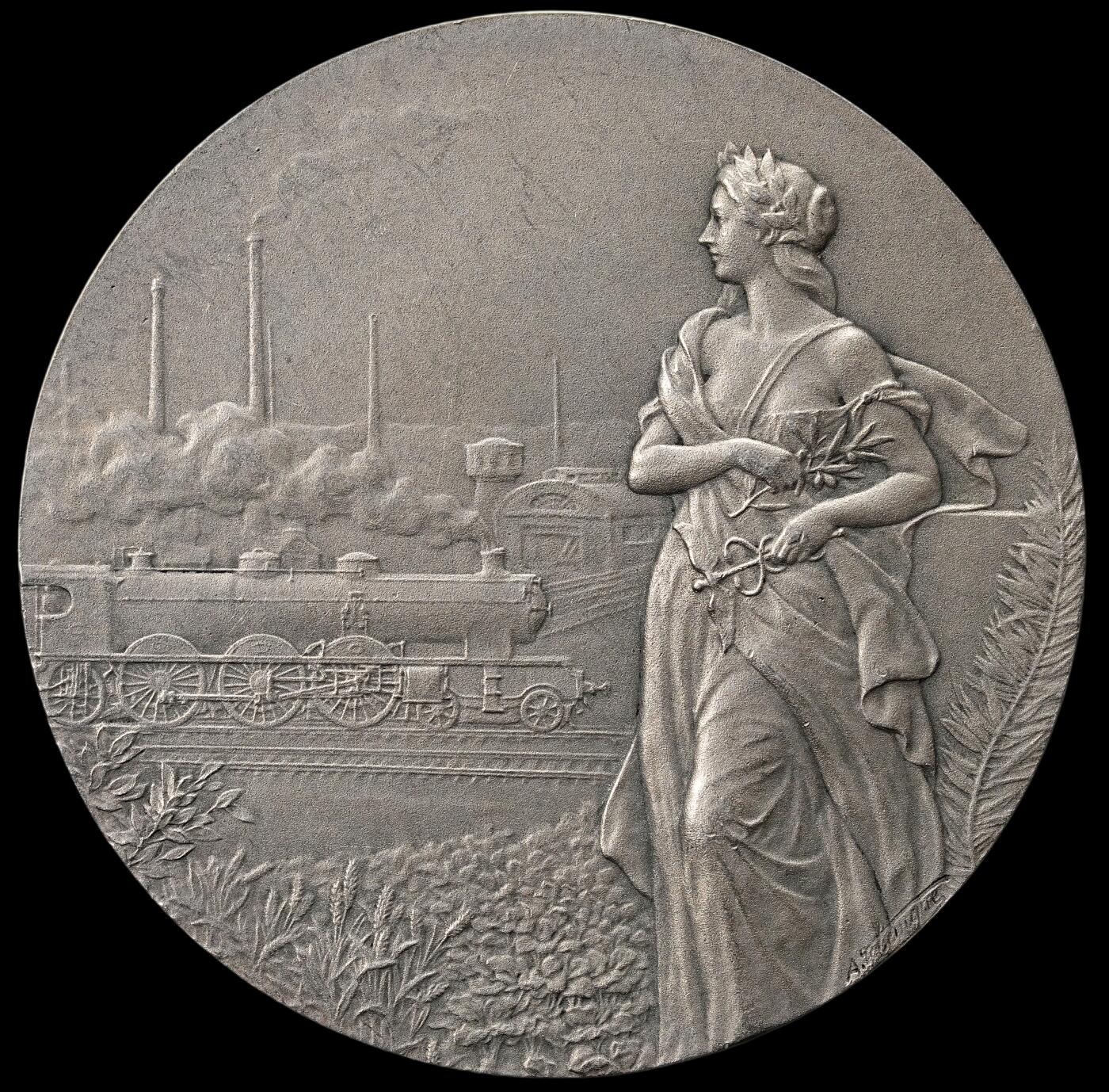 修遠堂世界钱币第九十六期 20世纪初法国-北方铁路公司大银章 matte工艺 法国雕刻艺术家A. Lebarque(1853-1939)作品  50 mm- 63.67 g