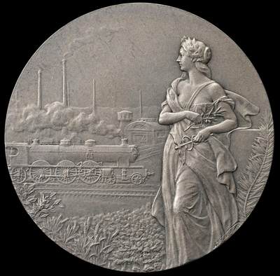 修遠堂世界钱币第九十六期 - 20世纪初法国-北方铁路公司大银章 matte工艺 法国雕刻艺术家A. Lebarque(1853-1939)作品  50 mm- 63.67 g