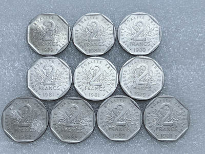第一海外回流一元起拍收藏 散集专场  第275期 - 法国2法郎硬币 10枚
