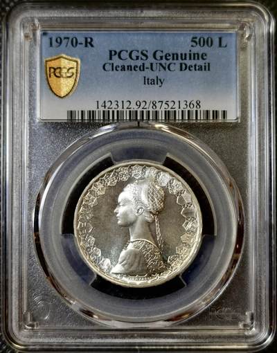 甄臻铺-世界币章拍卖（第42期）送拍享返佣金等优惠多多 - PCGS-UNCD 1970 意大利帆船少女500里拉银币，低评