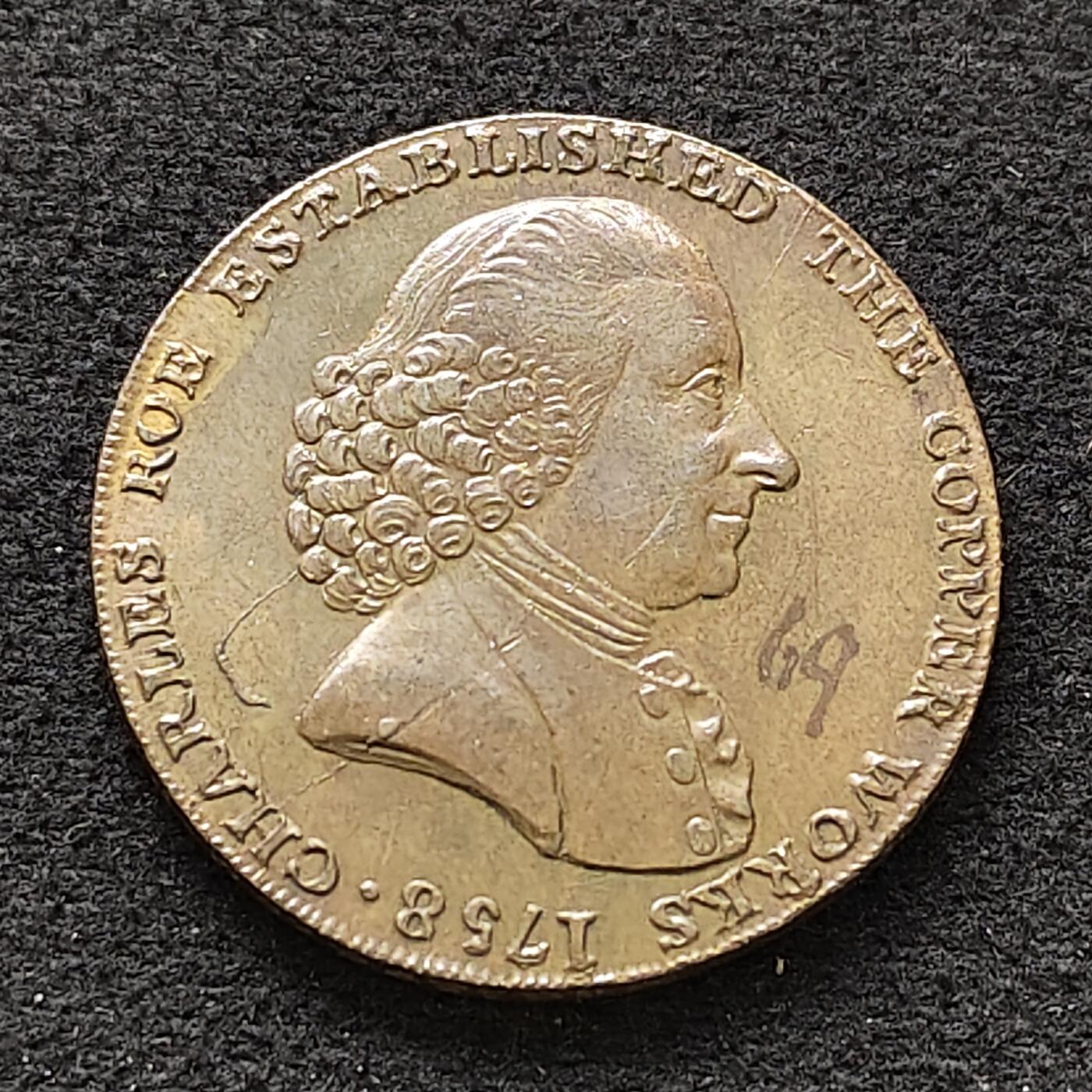 【全场包邮】纯粹捡漏拍484场（免费代拍第21场） 【代币】英国1791年麦克尔斯菲尔德/查尔斯·罗铜厂1/2铜代币