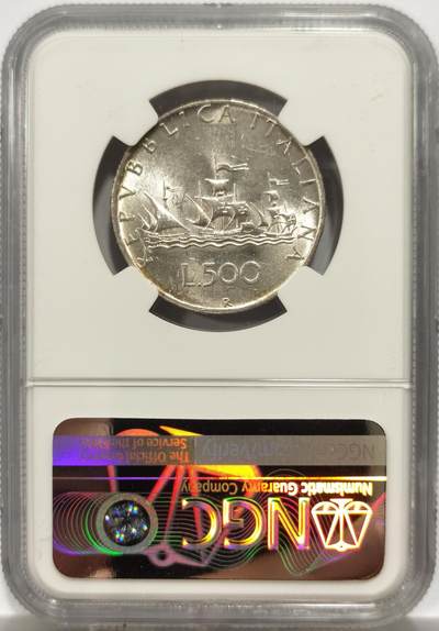 博洋堂世界钱币拍卖第150期（全场包邮） NGC MS62 意大利1958年500里拉银币，经典帆船人妻设计，代表事业与爱情，500里拉首年份