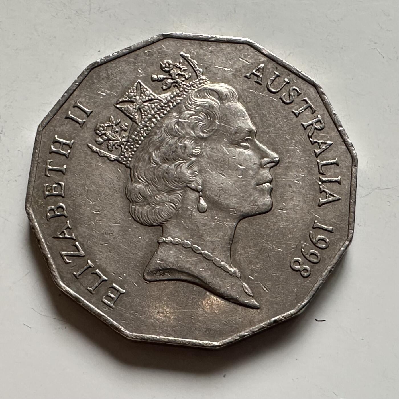 🌹外币初藏🌹🐯2025年第136场  每周二四六晚8️⃣点 接代拍 澳大利亚1998年五十分纪念币 g