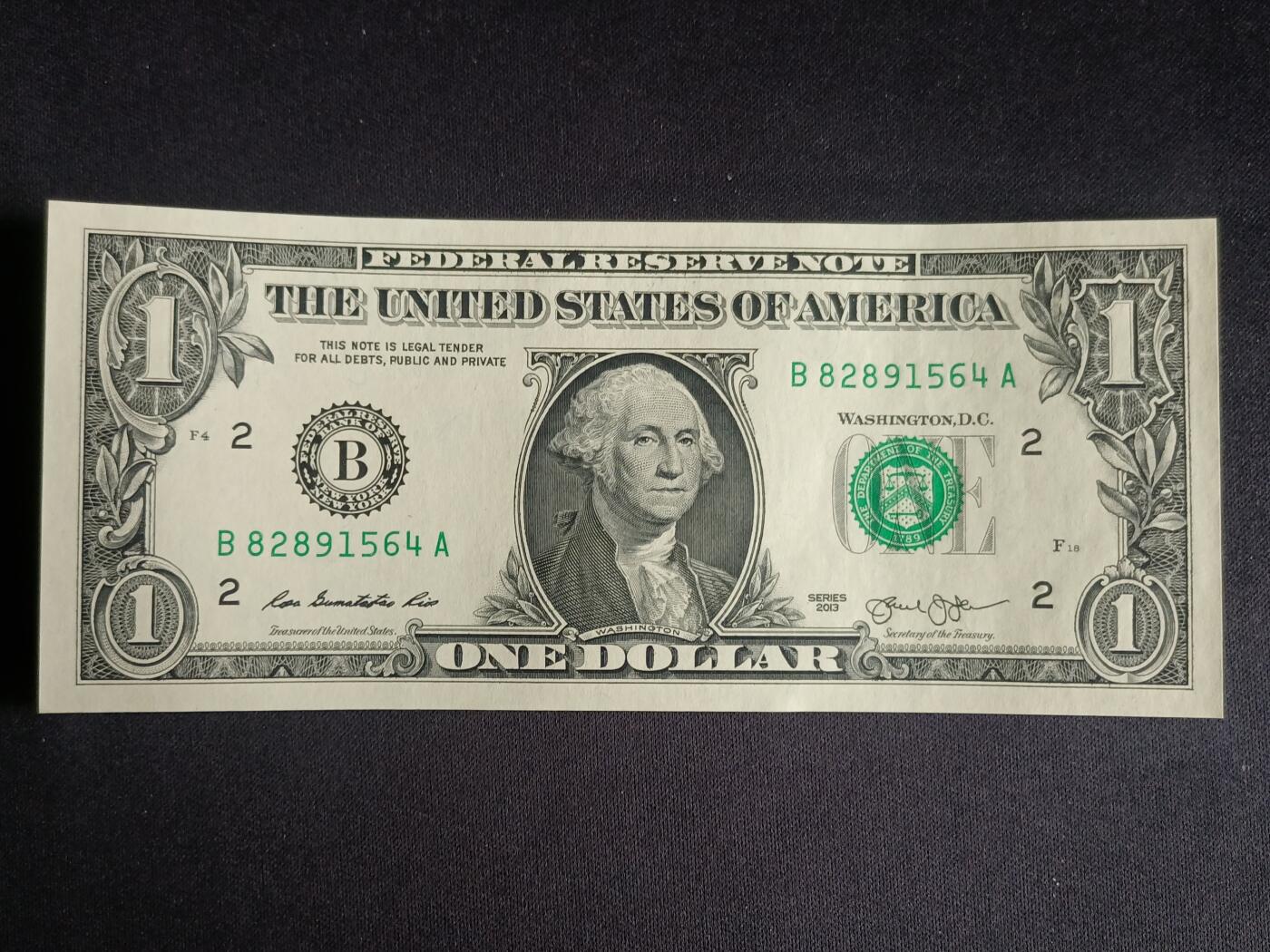 【游宝拍卖】乙巳蛇年91期 第四季首拍场  美国-1美元【SERIES-2013 B2纽约 全新UNC-】