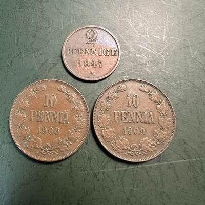 蒂克钱币-第49场 外国硬币散币场 - 俄属芬兰时期（1847-1909）老铜币 2芬尼和10芬尼