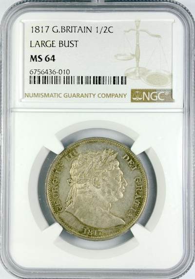 【雨安】【直播拍卖】【世界币章119期-评级币】2025-12-06 周六 19:30 保真 - [评级欧洲] Great Britain 英国 1/2克朗 1817年 乔治三世 牛头  NGC-MS64