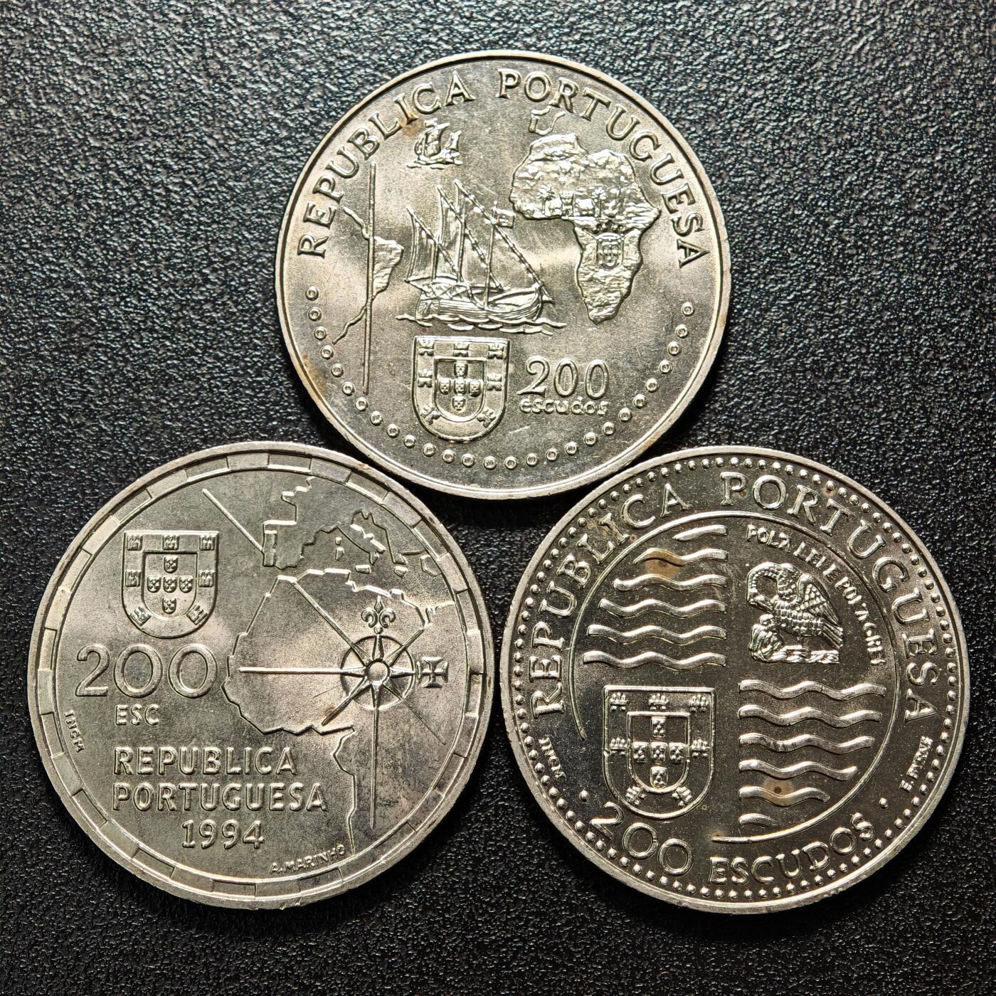 【德藏】世界币章拍卖第156期（拍品征集中~欢迎藏友联系） 3枚一组 1994年 葡萄牙托儿德西里亚斯条约200埃斯库多纪念镍币、1994年 葡萄牙世界划分200埃斯库多纪念镍币、1995年 葡萄牙约翰二世200埃斯库多纪念镍币 直径约：36mm/枚；重约：20.9g/枚