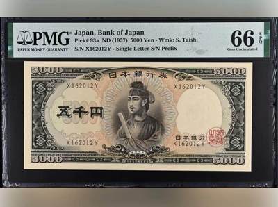 【礼羽收藏】🌏世界钱币拍卖第114期 - 日本 1957年5000元 圣德太子 PMG66EPQ 稀少A版单轨