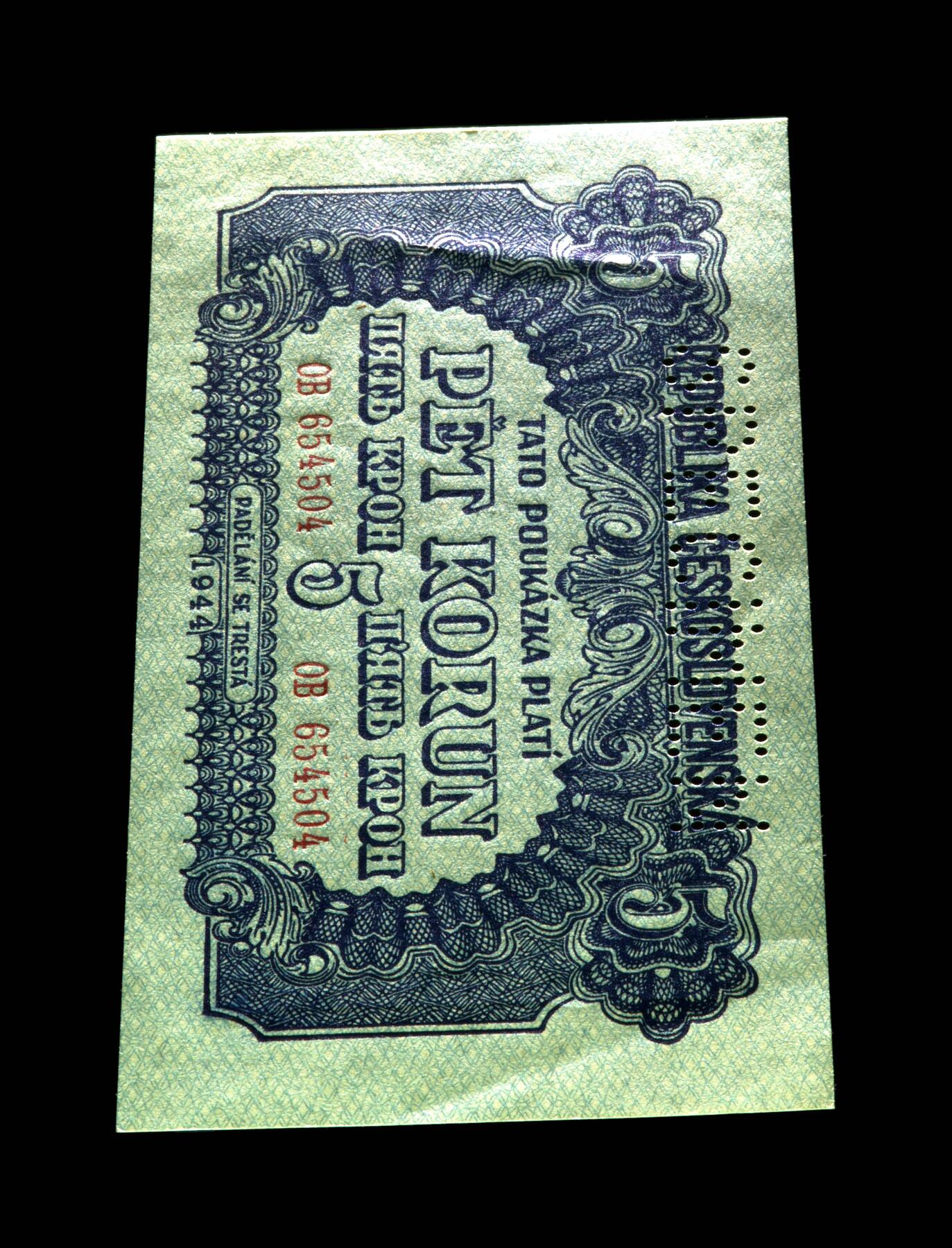 12.5纸币专场 Pick#46s 1944 5 Korun 63 EPQ