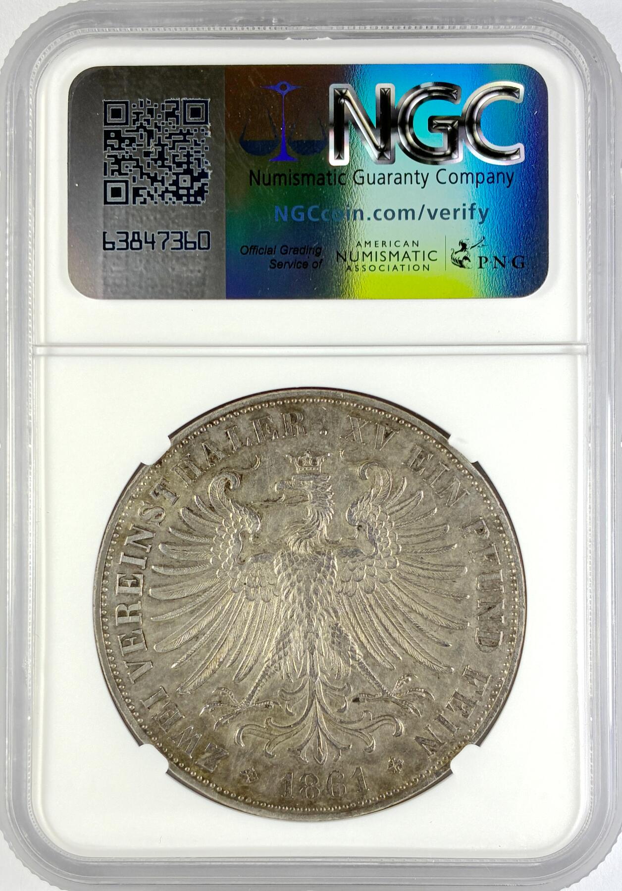 【雨安】【直播拍卖】【世界币章119期-评级币】2025-12-06 周六 19:30 保真 [评级德国] Germany 德国 德意志 2泰勒 Frankfurt法兰克福 Thun.145 KM#0365 (1860-1866) 法兰克福少女 1861年  NGC-UNC