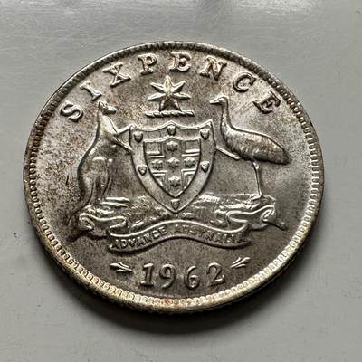 🌹外币初藏🌹🐯2025年第136场  每周二四六晚8️⃣点 接代拍 - 澳大利亚1962年6便士银币 原光好品