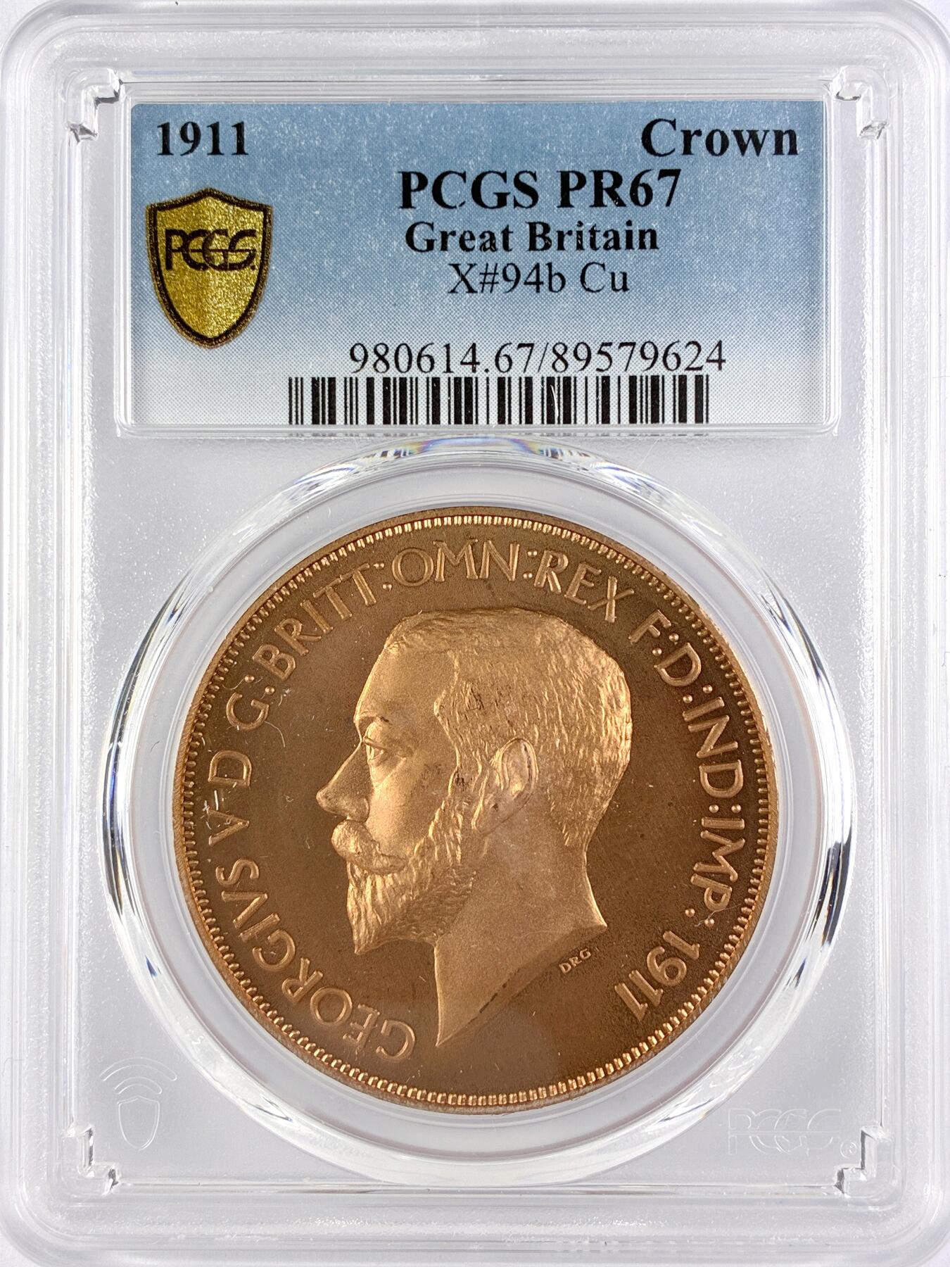 【雨安】【直播拍卖】【世界币章119期-评级币】2025-12-06 周六 19:30 保真 [评级欧洲] Great Britain 英国 1克朗 1911年 乔治五世 X#94b 精制 PCGS-PR67