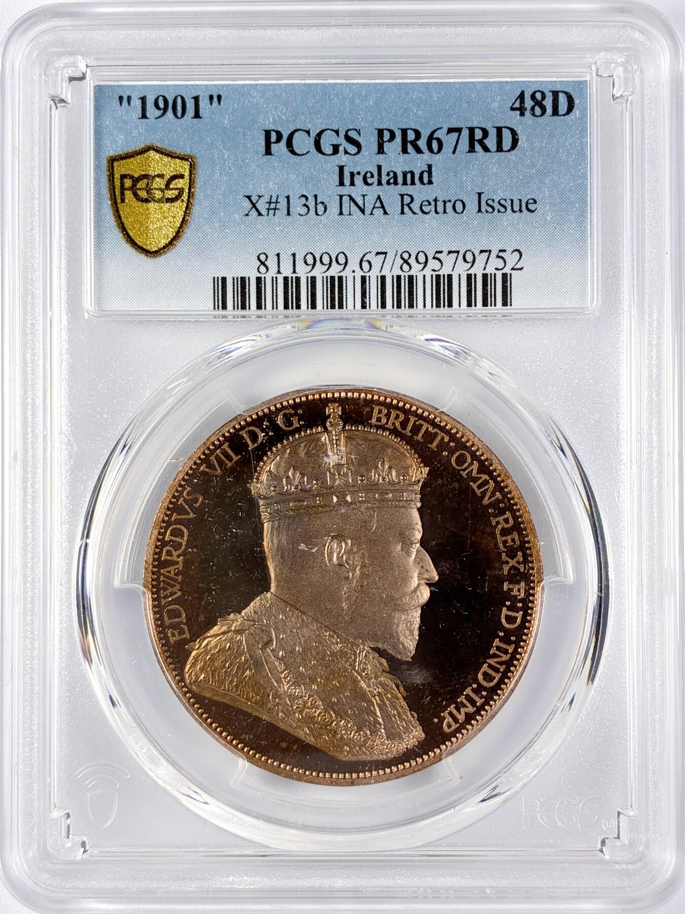 【雨安】【直播拍卖】【世界币章119期-评级币】2025-12-06 周六 19:30 保真 [评级欧洲] Ireland 爱尔兰 48D 1901年 爱德华七世 X#13b PCGS-PR67RD