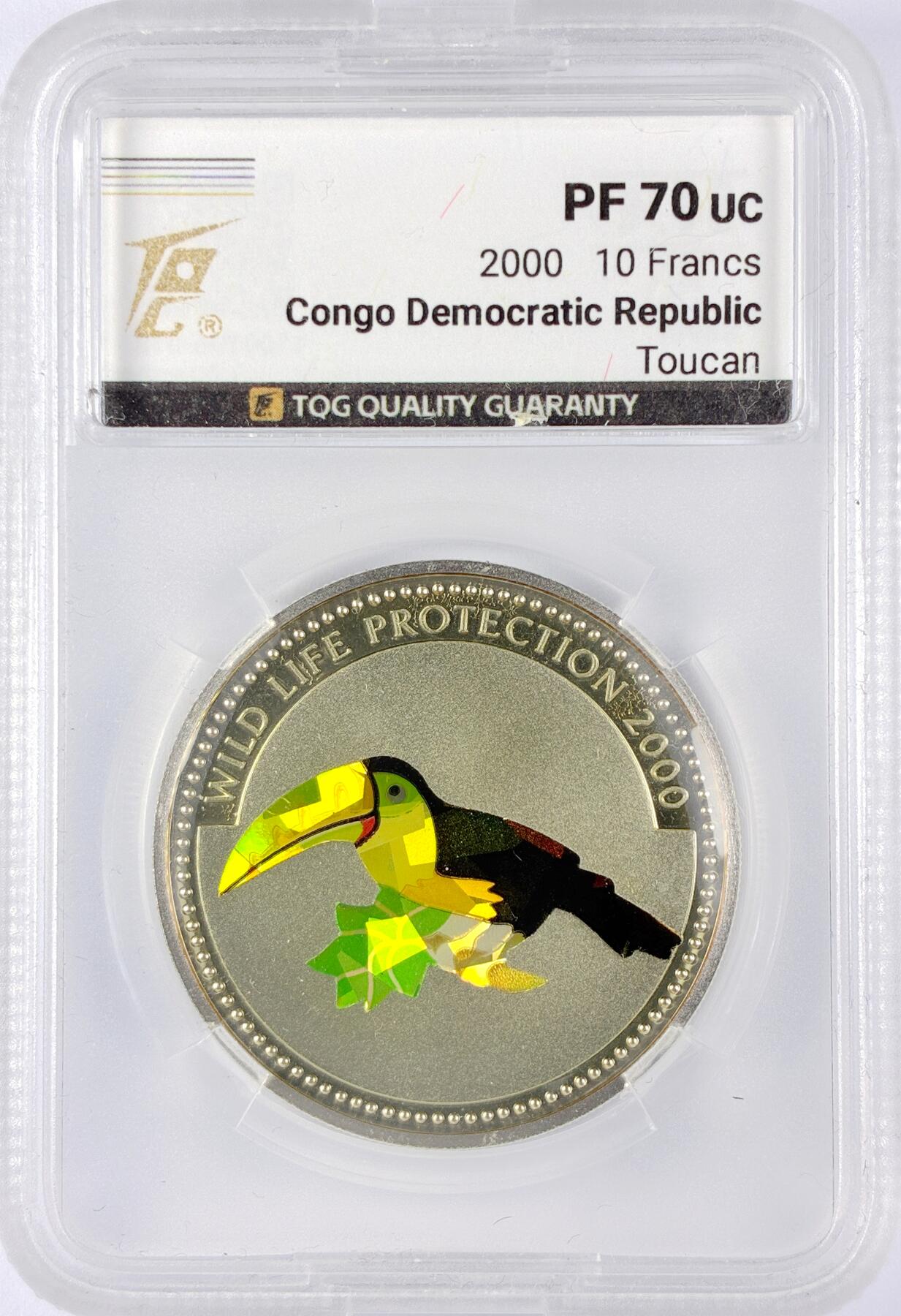 【雨安】【直播拍卖】【世界币章119期-评级币】2025-12-06 周六 19:30 保真 [评级现代] Congo 刚果 10法郎 2000年 巨嘴鸟 TQG-PF70UC