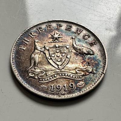 🌹外币初藏🌹🐯2025年第136场  每周二四六晚8️⃣点 接代拍 - 澳大利亚1919年三便士银币 高银 五彩M版