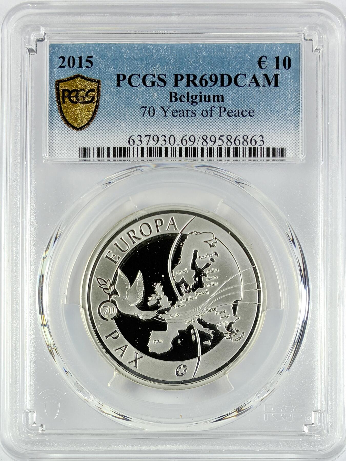 【雨安】【直播拍卖】【世界币章119期-评级币】2025-12-06 周六 19:30 保真 [评级欧元] Belgium 欧元 比利时 10欧元 2015年 和平 PCGS-PR69DCAM