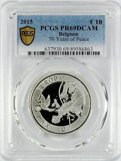 【雨安】【直播拍卖】【世界币章119期-评级币】2025-12-06 周六 19:30 保真 - [评级欧元] Belgium 欧元 比利时 10欧元 2015年 和平 PCGS-PR69DCAM