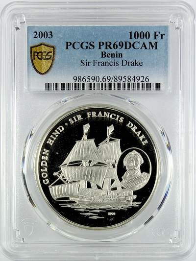 【雨安】【直播拍卖】【世界币章119期-评级币】2025-12-06 周六 19:30 保真 - [评级现代] Benin 贝宁 1000法郎 2003年 英国海军中将弗朗西斯·德雷克 PCGS-PR69DCAM
