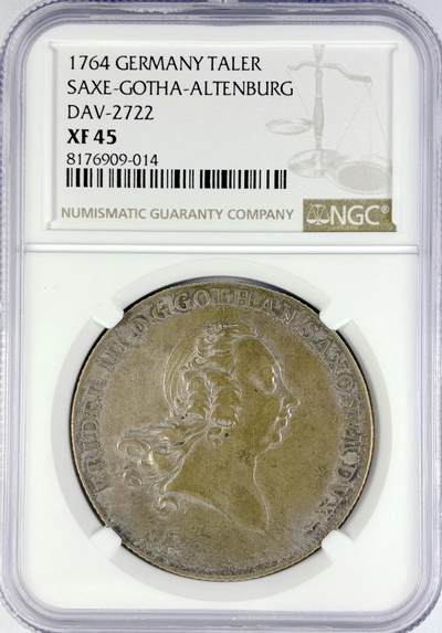 【雨安】【直播拍卖】【世界币章119期-评级币】2025-12-06 周六 19:30 保真 - [评级德国] Germany 德国 德意志 1泰勒 Saxony萨克森-Gotha-Altenburg KM#0317 1764年  NGC-XF45