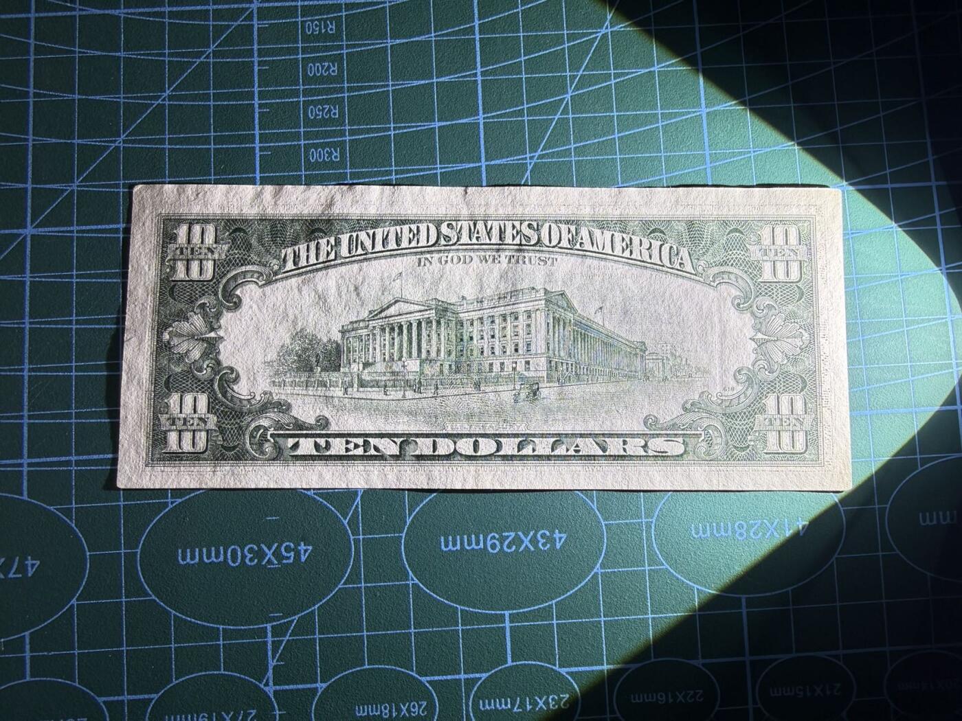 【炜奕收藏】，第五十二期 1993年美国10美元，UNC-品相，四角磨圆