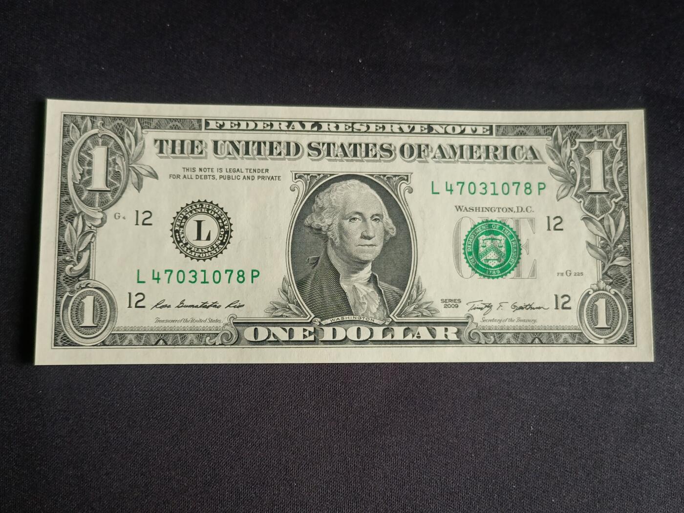 【游宝拍卖】乙巳蛇年91期 第四季首拍场  美国-1美元【SERIES-2009 L12旧金山 全新UNC-】