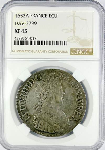 【雨安】【直播拍卖】【世界币章119期-评级币】2025-12-06 周六 19:30 保真 - [评级法国] France 法国 1埃居 1652年 路易十四  NGC-XF45
