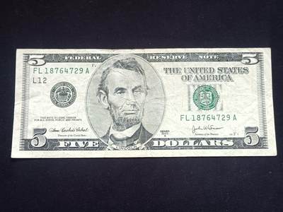 【游宝拍卖】乙巳蛇年91期 第四季首拍场  - 美国-5美元【SERIES-2003A L12旧金山 流通品相】