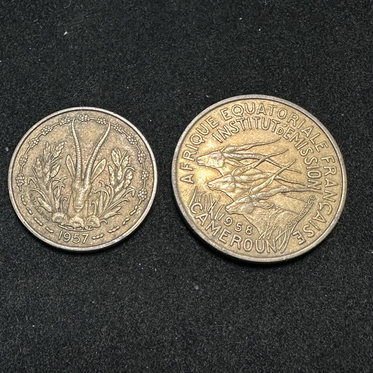 蒂克钱币-第49场 外国硬币散币场 法属非洲 刚果 喀麦隆 羚羊铜币两枚