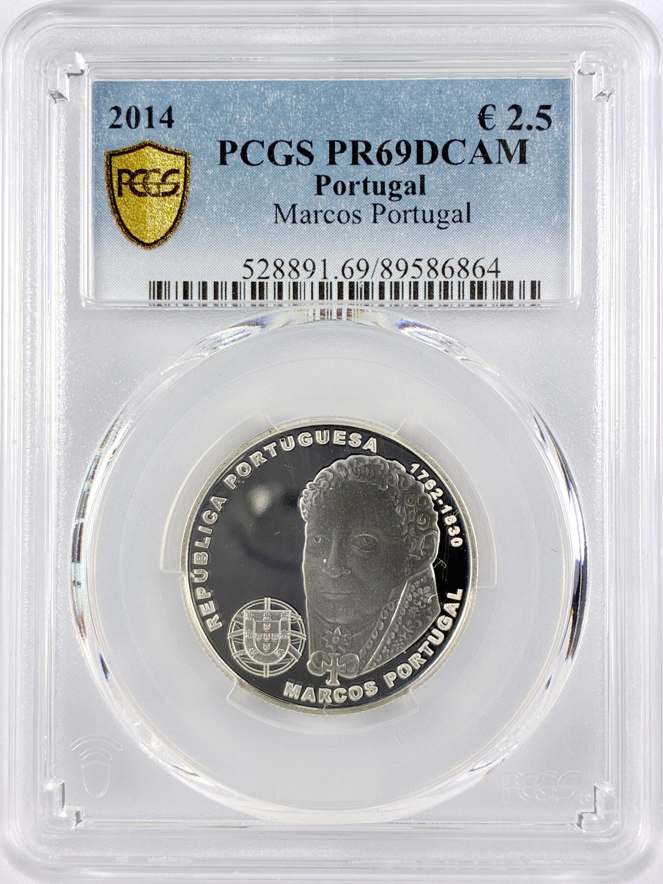 【雨安】【直播拍卖】【世界币章119期-评级币】2025-12-06 周六 19:30 保真 [评级欧元] Portugal 欧元 葡萄牙 2.5欧元 2014年 古典作曲家马科斯 PCGS-PR69DCAM