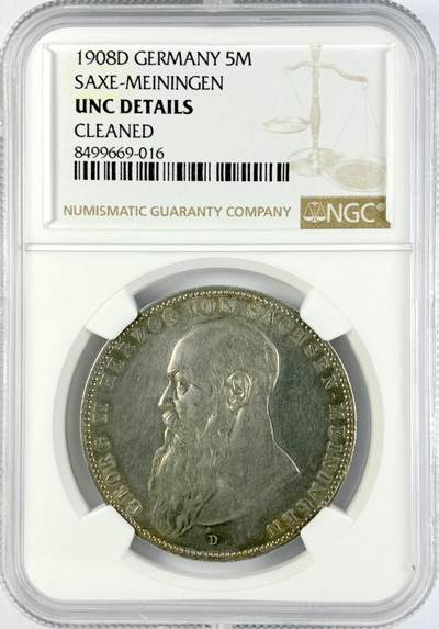 【雨安】【直播拍卖】【世界币章119期-评级币】2025-12-06 周六 19:30 保真 - [评级德国] Germany 德国 帝国 J.153b 萨克森-迈宁根 5马克 (1902-1908) 格奥尔格二世 1908年  NGC-UNC