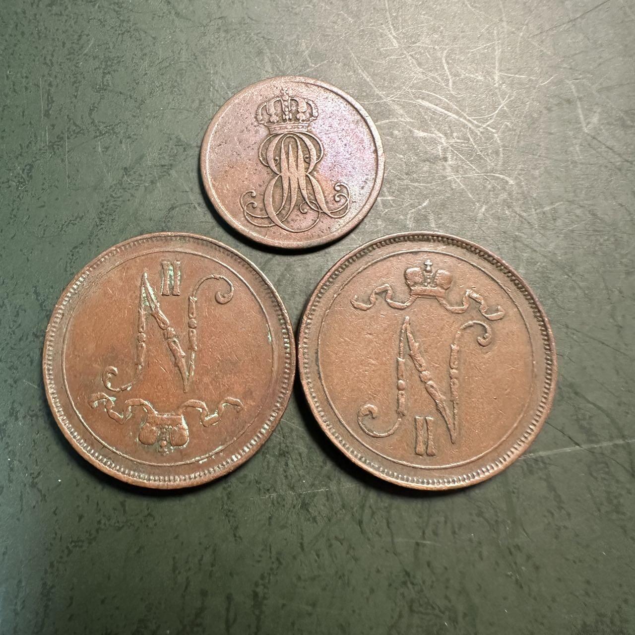 蒂克钱币-第49场 外国硬币散币场 俄属芬兰时期（1847-1909）老铜币 2芬尼和10芬尼