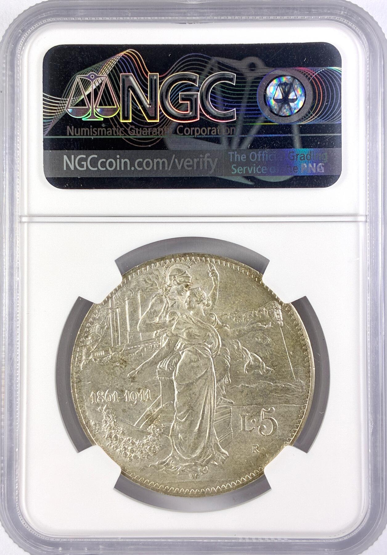 【雨安】【直播拍卖】【世界币章119期-评级币】2025-12-06 周六 19:30 保真 [评级欧洲] Italy 意大利 5里拉 1911年 埃马努埃莱三世  NGC-MS63