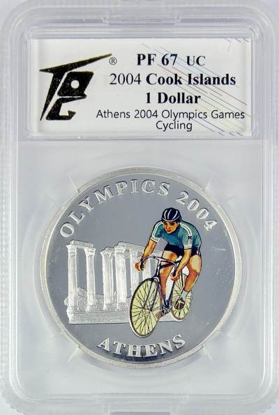 【雨安】【直播拍卖】【世界币章119期-评级币】2025-12-06 周六 19:30 保真 - [评级现代] Cook Island 库克群岛 1元 2004年 奥运会 自行车 TQG-PF67UC