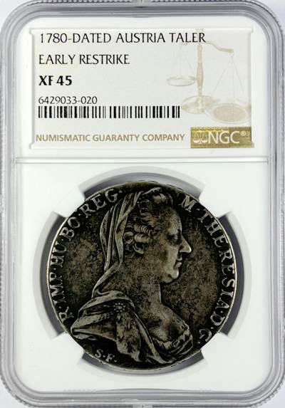 【雨安】【直播拍卖】【世界币章119期-评级币】2025-12-06 周六 19:30 保真 - [评级欧洲] Austria 奥地利 1泰勒 大奶妈 二毛版 early restrike  NGC-XF45