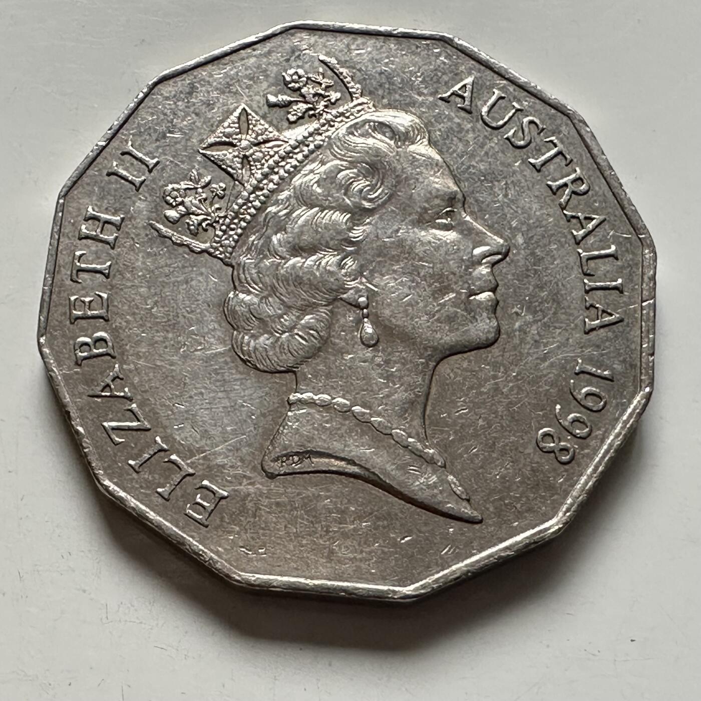 🌹外币初藏🌹🐯2025年第136场  每周二四六晚8️⃣点 接代拍 澳大利亚1998年五十分纪念币 d