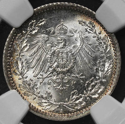 修遠堂世界钱币第九十六期 - NGC MS67 1914年德国1/2马克银币 A厂铭