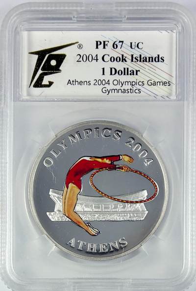 【雨安】【直播拍卖】【世界币章119期-评级币】2025-12-06 周六 19:30 保真 - [评级现代] Cook Island 库克群岛 1元 2004年 奥运会 体操 TQG-PF67UC