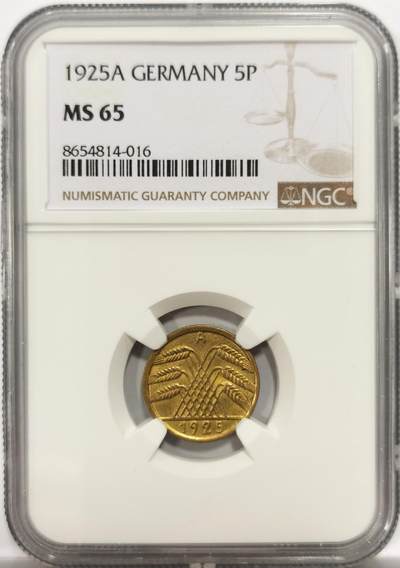 博洋堂世界钱币拍卖第150期（全场包邮） - NGC MS65 德国魏玛共和国1925年A版5芬尼铜币