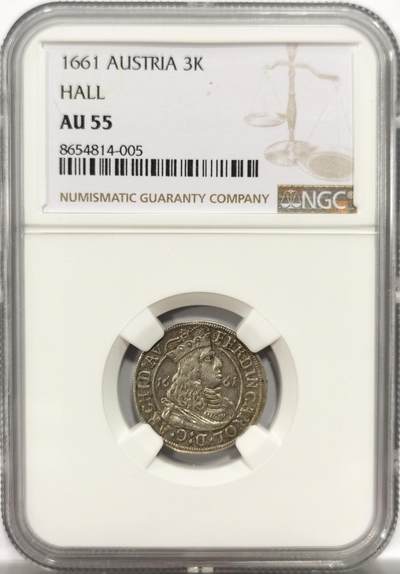 博洋堂世界钱币拍卖第150期（全场包邮） - NGC AU55 奥地利1661年3克鲁泽银币