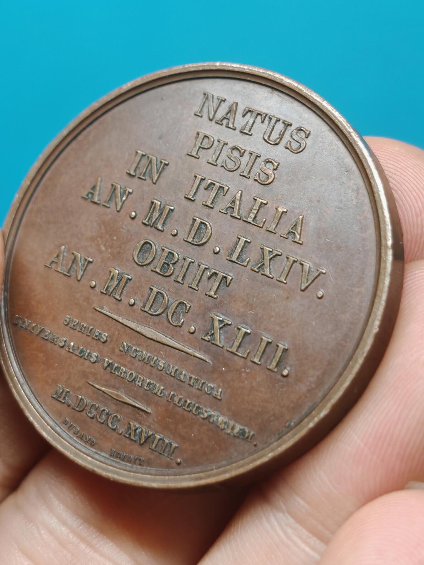 1818年法国发行现代科学之父伽利略·伽利莱纪念章 距今200多年，品相完整 值得收藏